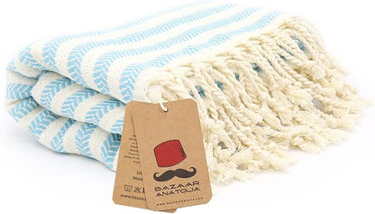 Bazaar Anatolia Turkish Beach Towel – 100% Cotton, Quick Dry, Sand Free Towel for Bathroom, Travel, Camping – Oversized 71x39 Inches – Arpa Turquoise