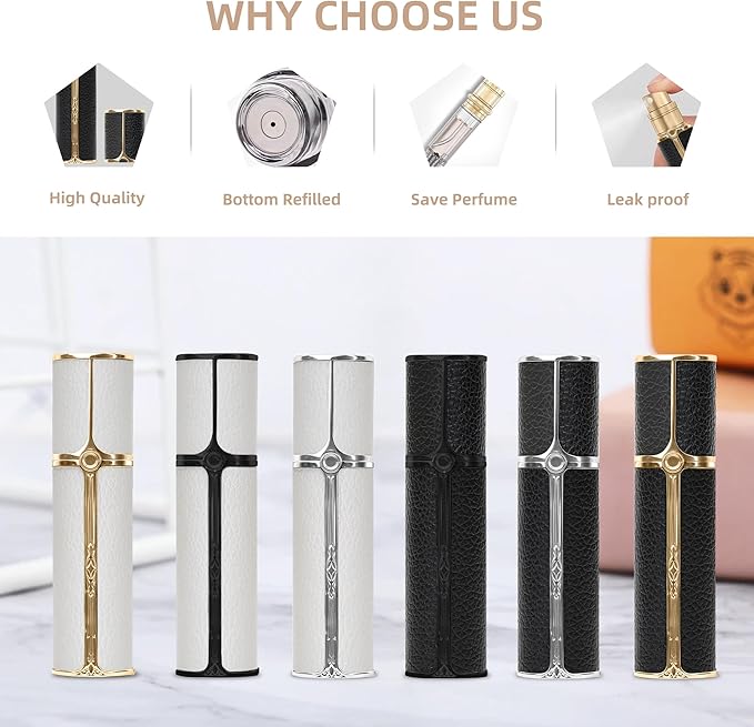 BF01WHB Leather Perfume Bottle 10ml – Bottom-Fill Refillable Dispenser, Leak-Proof & Portable for Men & Women, Ideal for Travel, Gifting & Daily Use (WHB)