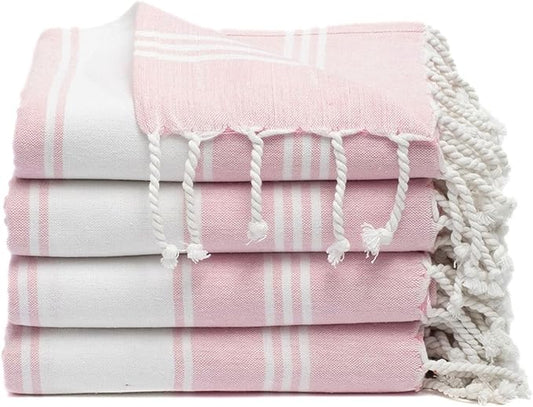Cotton Turkish Beach Towel Towels Oversized 36"x72" Pool Absorbent Extra Large Quick Dry Sand Travel Towel (Pink, 4 Pack)