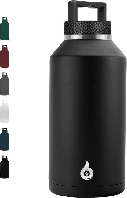 BJPKPK Half Gallon Water Bottle Insulated, Dishwasher Safe 64 oz Water Bottle with Handle, Leakproof BPA Free Thermal Flasks, Large Stainless Steel Jug for Sports, Black