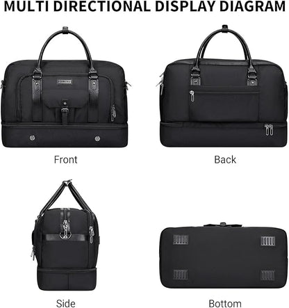 WITZMAN Weekender Bags for Men Women Carry On Duffle Overnight Bag with Toiletry Bag Sets Travel Duffel Bag Shoes Compartment （B694 Black）