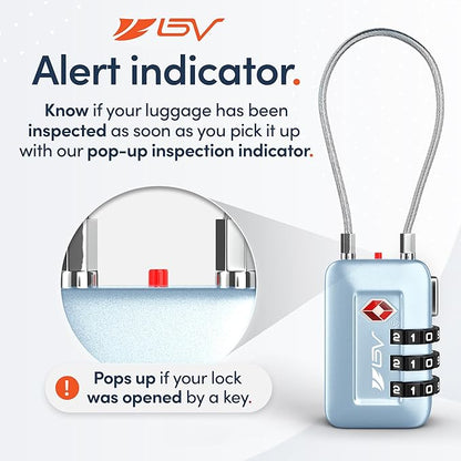 TSA Accepted Luggage Travel Lock, Set-Your-Own Combination Lock for School Gym Locker, Luggage Suitcase Baggage Locks, Filing Cabinets, Toolbox, Case (Arctic Blue, 4 Pack)