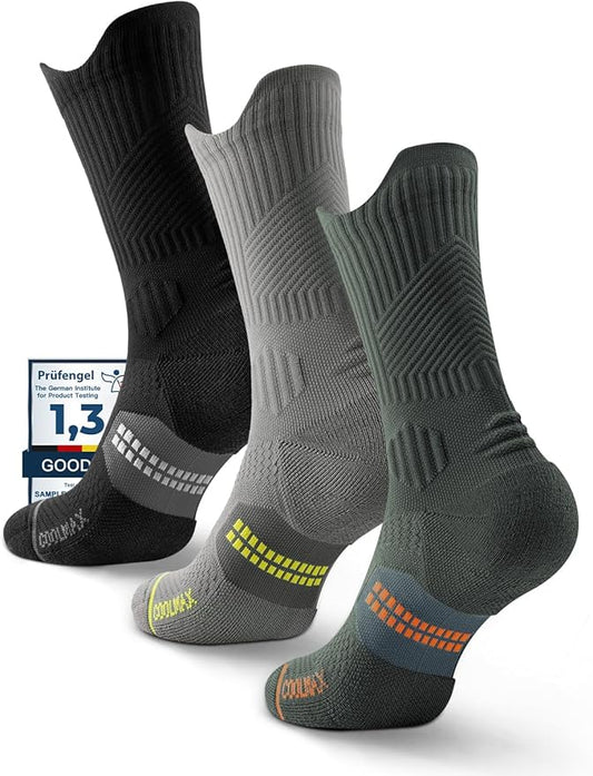 Mens Bamboo Viscose Crew Compression Running Socks Athletic Hiking Cushioned Wicking Anti-Blister Seamless
