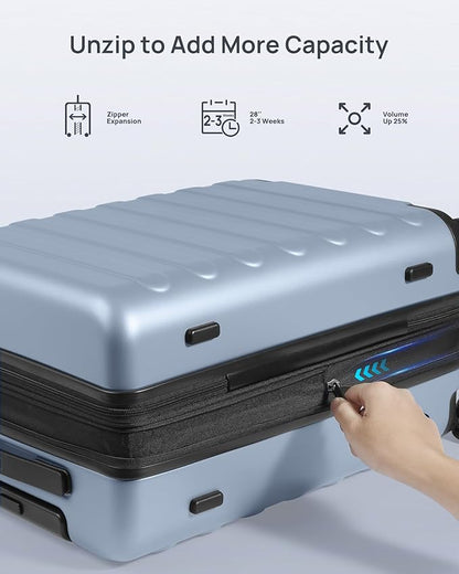 NINETYGO Luggage Sets 3 Piece, Carry On Luggage Airline Approved, Medium Large Checked Luggage with Spinner Wheels, Expandable, Hard Shell PC Suitcase Sets, TSA, 20in/24in/28in (Shadow, Rhine Max)