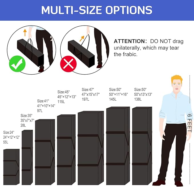 INFANZIA 41inch Sports Duffel Travel Bag, 94L Extra Large Duffel Luggage Bag with Upgrade Zipper, Water Resistant & Foldable Equipment Storage Bag for Camping Tent Tripod Fishing, 2PCS