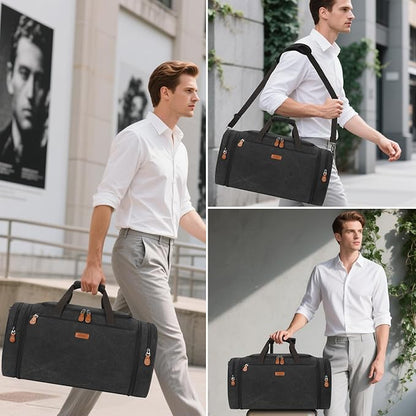 Canvas Mens Duffle Bag for Travel - Expandable 50L Weekender Bags with Toiletry Bag, Overnight Bag Travel Duffel Carry On Luggage with Removable Shoulder Strap, Durable & Water-Resistant