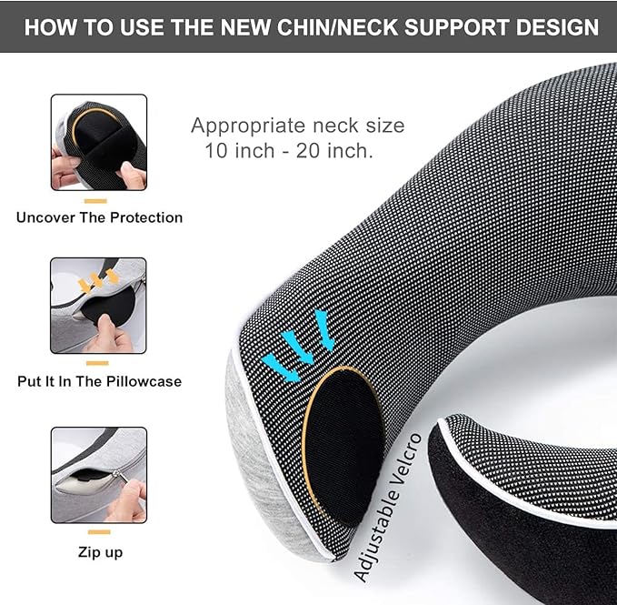 TALLGO Travel Pillow, Best Memory Foam Neck Pillow Head Support Soft Pillow for Sleeping Rest, Airplane Car & Home Use (1Grey)