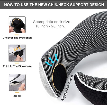 TALLGO Travel Pillow, Best Memory Foam Neck Pillow Head Support Soft Pillow for Sleeping Rest, Airplane Car & Home Use (1Grey)