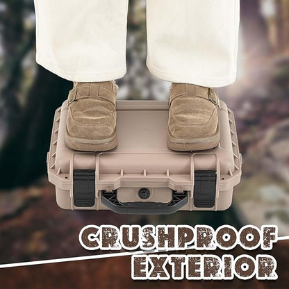 1 Pcs 11.3 x 8.7 x 4.2 Inch Waterproof Hard Case with DIY Customizable Foam Insert Portable Protective Case with Knife for Camera Drones Equipments Tools Test Instruments (Tan)