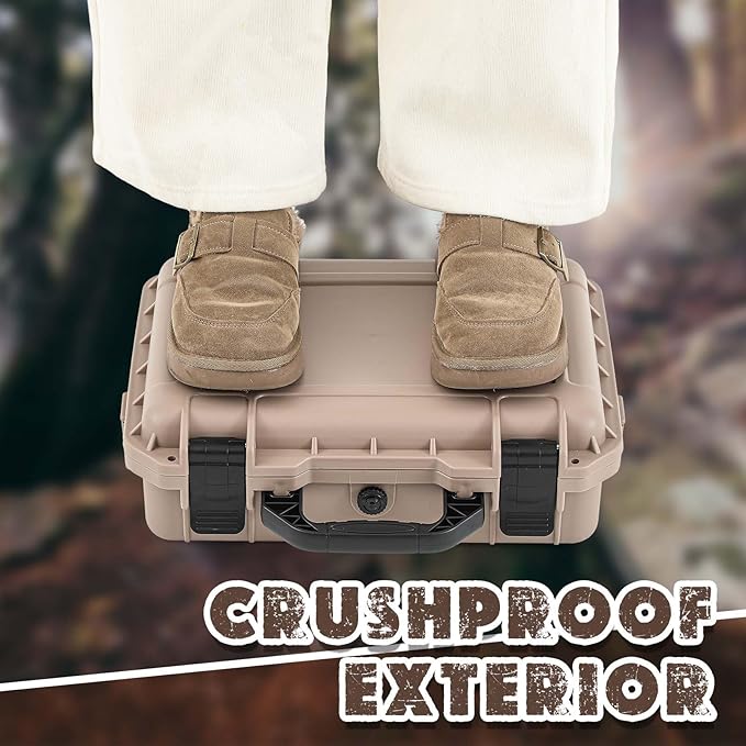 1 Pcs 16.3 x 12.4 x 6.5 Inch Waterproof Hard Case with DIY Customizable Foam Insert Portable Protective Case with Knife for Camera Drones Equipments Tools Test Instruments (Tan)