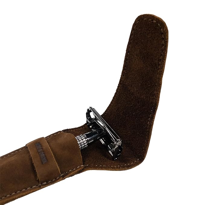 Hide & Drink, Leather Safety Razor Case, Shaving Accessories, Personal Care Essentials, Handmade (Swayze Suede)