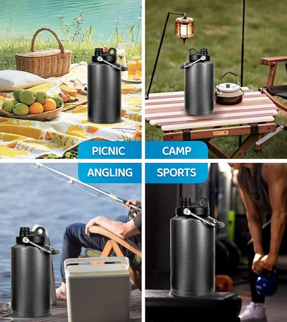 Insulated Water Bottle, 1 Gallon Jug with Handle, 128 oz Stainless Steel Large Water Bottle Wide Mouth Double Vacuum for Hot & Cold Drinks, Textured Black