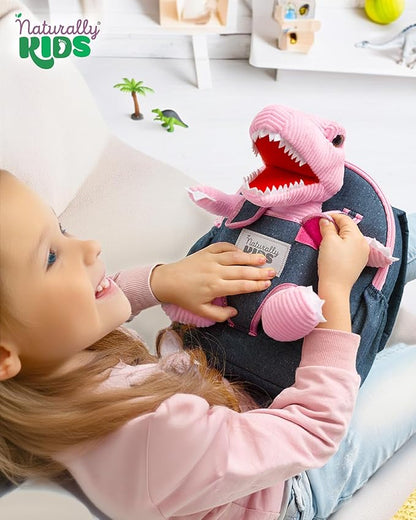Naturally KIDS Pink Dinosaur Toys for Girls, Dinosaur Gifts for Girls 2-5 Year Old, Toddler Backpack