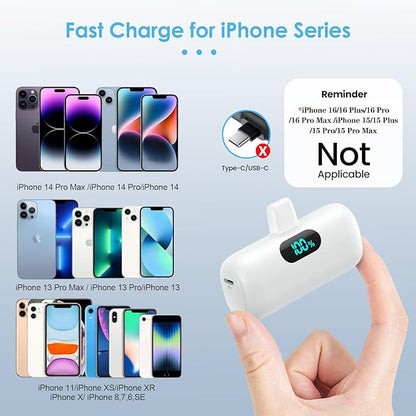 Mini Portable Charger for iPhone,Upgraded 5000mAh PD Fast Charging Battery Pack,LCD Display Cute Power Bank Portable Phone Charger for iPhone 14/14 Pro Max/13/13 Pro/12 Pro/11/XS/XR/X/8/7/6-White