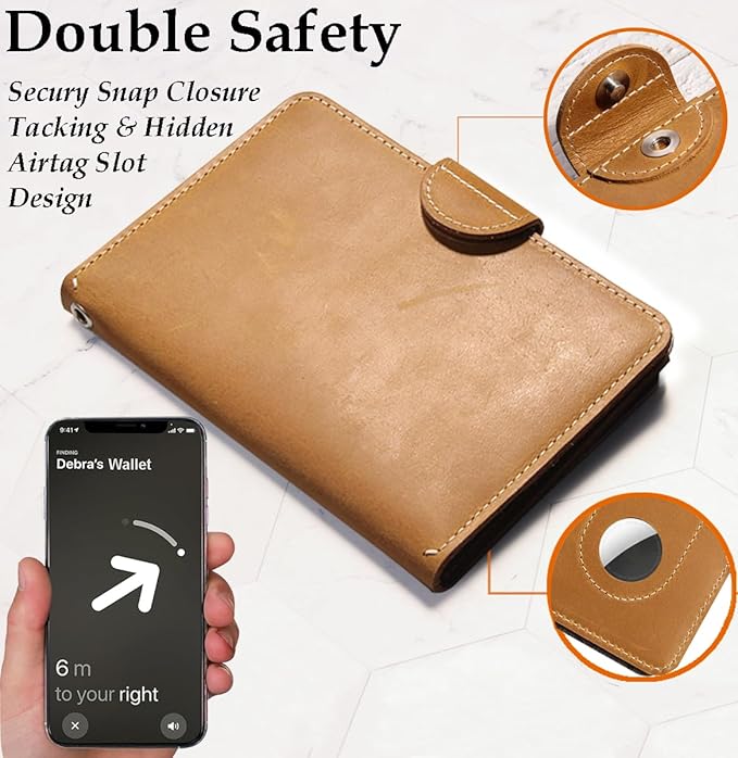 Genuine Leather Passport Holder with AirTag Slot(Hidden) | RFID Blocking Passport Holder for Travel | for 2 Passport Books | for Men Women & Family