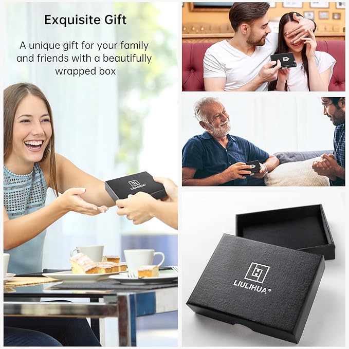 Men's Wallet, Genuine Leather RFID Blocking Slim Money Clip Wallet Minimalist Front Pocket Tri-Fold Money Clip Credit Card Holder with Present Box Black&White