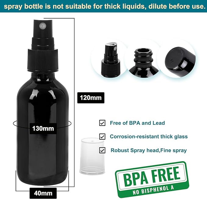 Black Glass Small Spray Bottle 2 oz 48 Packs,Fine Mist Sprayer Small Clear Bottles,Refillable Containers mini spray bottles for Cleaning Solutions and Skin Care (Black 48pcs)