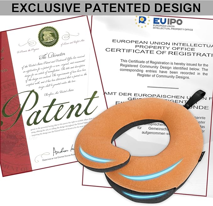 BUYUE Kids Travel Pillows for Airplane, 360° Head Support Sleeping Essentials for Boys Long Flight, Skin-Friendly Soft Neck Pillow for Traveling in Car Seat, (Small, Orange Grey, 40-90 lbs)