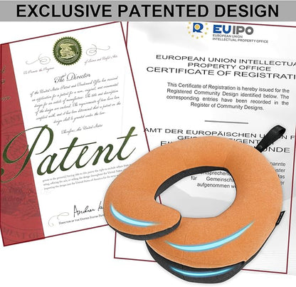 BUYUE Kids Travel Pillows for Airplane, 360° Head Support Sleeping Essentials for Boys Long Flight, Skin-Friendly Soft Neck Pillow for Traveling in Car Seat, (Small, Orange Grey, 40-90 lbs)