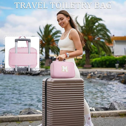 YOOLIFE Travel Toiletry Bag for Women - Hanging Toiletry Bag Makeup Bag, Portable Toiletries Travel Bag and Cosmetic Bag Essentials - Letter Y, Pink