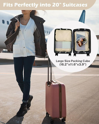 Gonex 8 Set Expandable Mesh Packing Cubes for Travel Essentials, Compression Organizer with Toiletry, Laundry, Shoe, Cable Bags - Beige