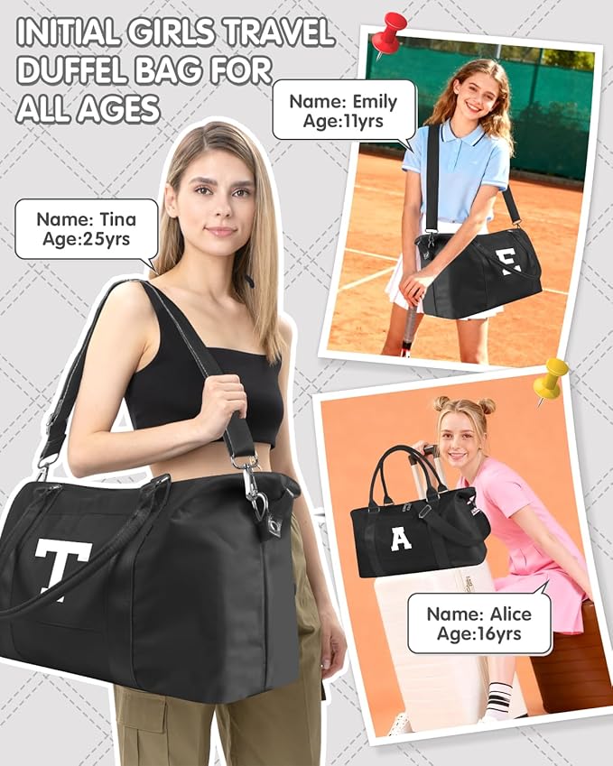 Initial Travel Duffel Bag Sports Gym Bag for Boys Teen Birthday Gifts,Black Personalized Weekender Bag Carry On Tote Bags for Men,Waterproof Overnight Luggage Bag Airplane Travel Essentials(Letter L)