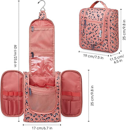 Narwey Cheetah Small Hanging Toiletry Bag Women Travel Makeup Bag Organizer Toiletries Bag for Travel Size Essentials Accessories Cosmetics (Medium, Orange Leopard)