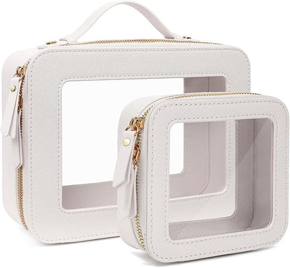 Travel Clear Makeup Bag Set, TSA Approved Cosmetic Bag Case with Zipper Portable Makeup Pouch Toiletry Bag Women Traveling Cosmetic Organizer Storage Bag Car Organizer Car Essentials for Women