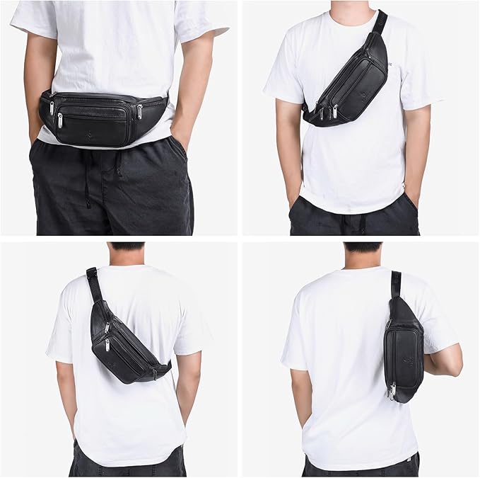 Genuine Leather Fanny Pack/Waist Bag/Organizer with Adjustable Belt, Multiple Pockets For Men and Women