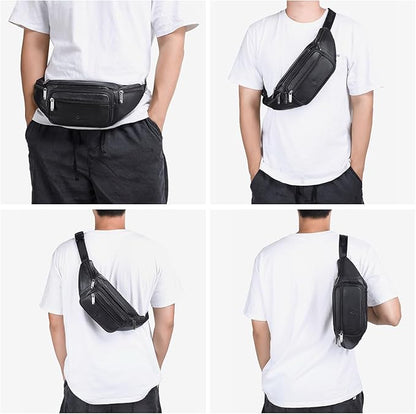 Genuine Leather Fanny Pack/Waist Bag/Organizer with Adjustable Belt, Multiple Pockets For Men and Women