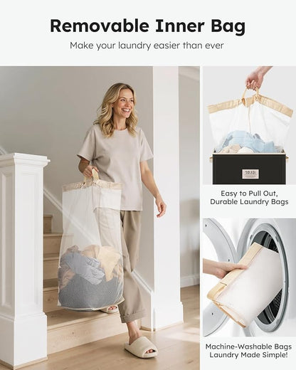 SOLEDI Laundry Hamper with Lid 100L Large & Tall Collapsible Laundry Basket, Clothes Hamper with Bag Removable Easy to Carry, Dirty Hampers for Bedroom, Bathroom, Dorm, College, Pitch Black