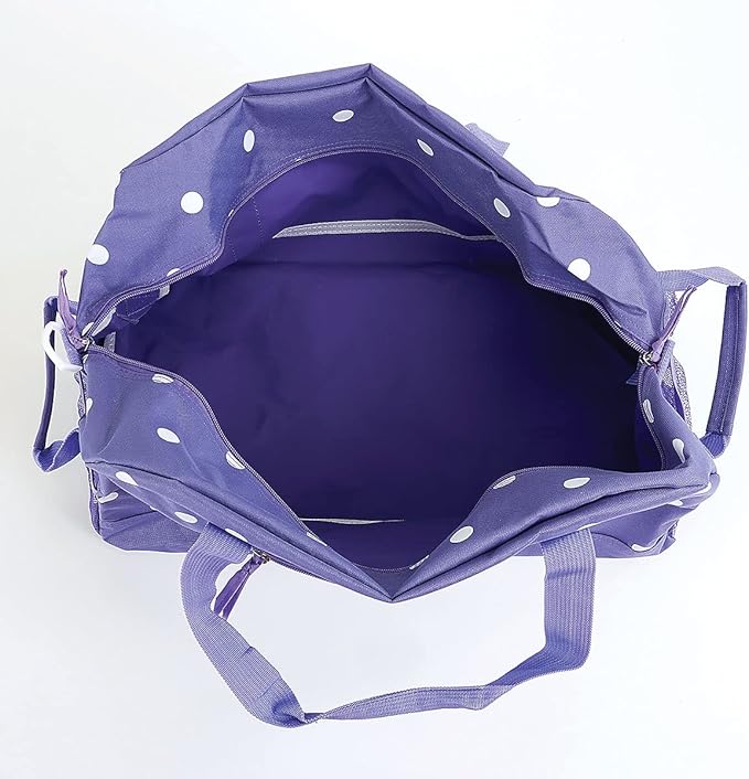 Lillian Vernon Personalized Duffel Bag for Kids, Roomy Purple and White Polka Dot Weekender With Front & Side Compartment, Customizable Girls Sports & Travel Bags With Custom Name, 9" x 10 ½" x 19"