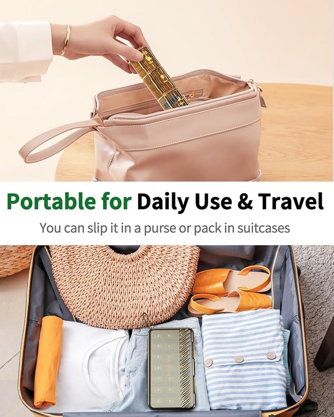 Pill Organizer 3x a Day, Large 7 Day 3 Times a Day Weekly Pill Box with 7 Detachable Pill Containers, Portable Daily Travel Medicine Pill Case Medicine Organizer for Vitamin Fish Oil Supplement, Brown