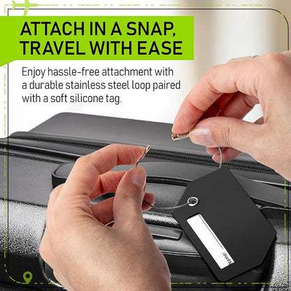 Untethered Ultimate Travel Set: 4 Premium Luggage Straps and 4 Silicone Tags - Secure & Identify Your Bags with Ease (Black + Tags)
