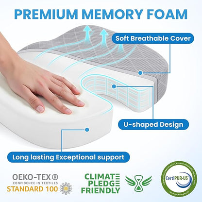 TushGuard Office/Car Seat Cushion, Non-Slip Sciatica & Back Coccyx Tailbone Pain Relief Chair Pad, Memory Foam Butt Pillow for Computer Desk, Wheelchair, Driving (Light Grey, XX-Large)