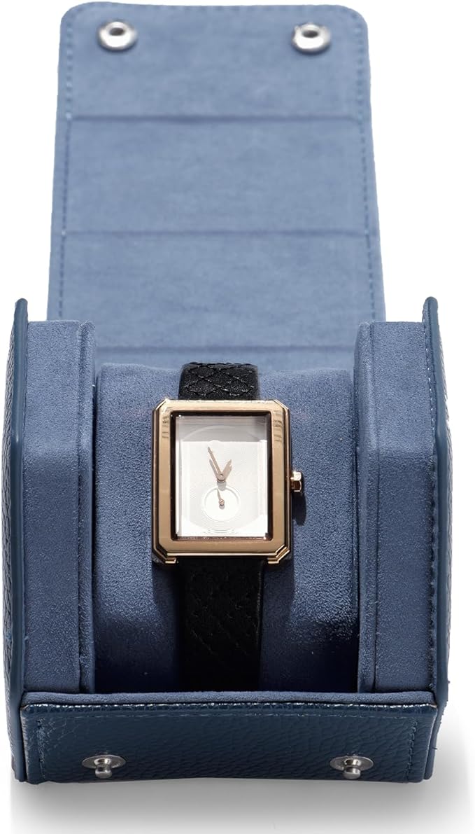 Oirlv Luxury Hexagonal Leather Watch Travel Case Single Watch Box for Men Portable Jewelry Storage Roll Organizer(1-Slot,Blue)