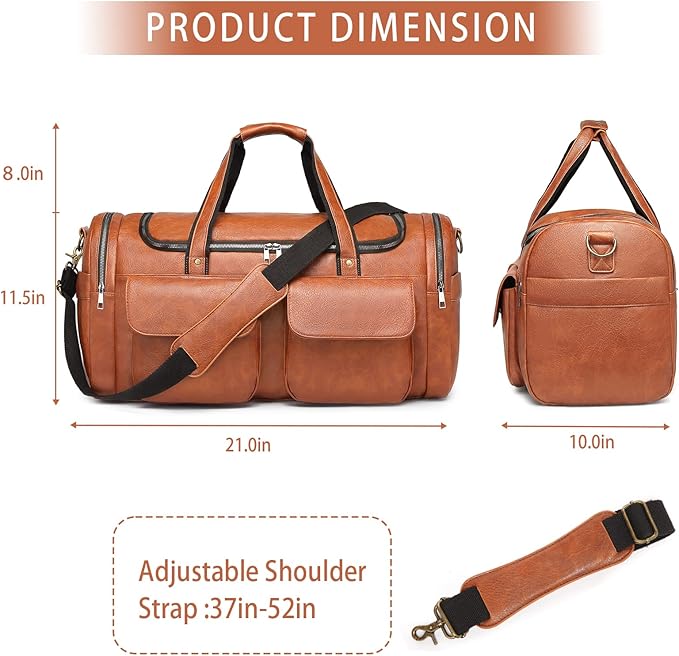 BOLOSTA Travel Duffel Bag for Men Women, Large PU Leather Carry on Duffle Bags for Traveling, Waterproof Overnight Weekender Duffel Bag with Shoe Compartment - Perfect for Daily Use/Birthday Gift