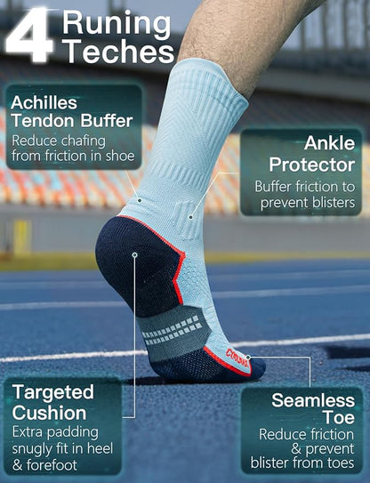 Mens Bamboo Viscose Crew Compression Running Socks Athletic Hiking Cushioned Wicking Anti-Blister Seamless