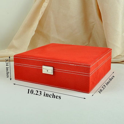 Jewelry Boxes 10 x 10 Inches 2-layer Handle Necklace Holder Organizer Jewellery Women Rings Storage Display Girls Earrings Case Lockable Jewelry Tray GY641 (Red)