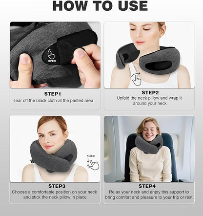 Travel Neck Pillow, Newly Upgraded Hooded Neck Pillow , 100% Pure Memory Foam Travel Pillow for Flight Headrest Sleep,Windproof and heat preservation,Suitable for use in Outdoor/ Plane/Car/Office
