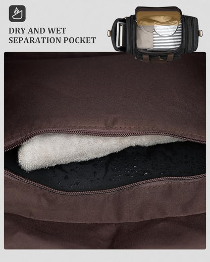 Gonex Canvas Duffle Bag for Travel, Expandable Water Resistant 50L Carry on Duffel Overnight Weekender Gym Bag with Wet Dry Separation Pocket & Suitcase Handle Sleeve, Dark Grey