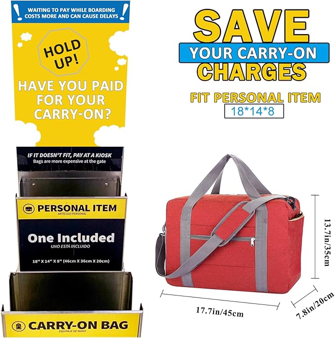 For Spirit Airlines Personal Item Bag 18x14x8 with Wet Pocket Foldable Travel Duffel Bag Underseat Carry on for Men & Women