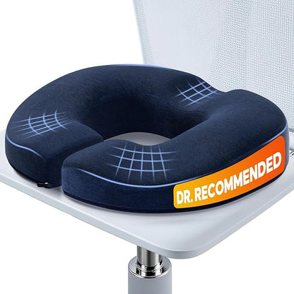 Benazcap Donut Pillow Seat Cushion, Donut Chair Cushions for Postpartum Pregnancy & Hemorrhoids, Memory Foam Seat Chair Cushion for Sciatica & Hip & Coccyx Pain Relief-Blue