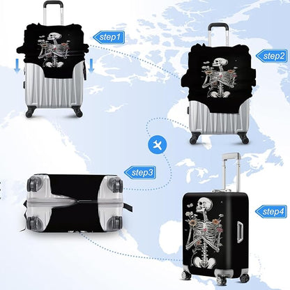 ANNA QUEEN Funny Skull Flower Travel Luggage Cover Suitcase Protector Suitcase Cover Anti-Scratch,Stretchable Fit for 18-32Inch Luggage,Travel Bag Cover Washable L(fits 26-28Inch suitcase)