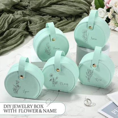 Weysat 12 Pack Jewelry Case Mini Leather Bridesmaid Travel Jewelry Gift Box Bulk Small Earring Storage Organizer (Light Green)