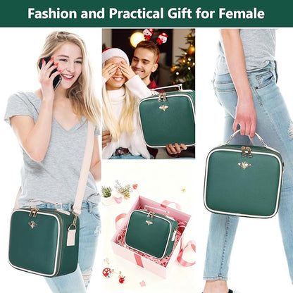 Travel Makeup Bag with Light Up Mirror, Portable Makeup Bag with Led Light Women Waterproof Makeup Travel Case adjustable dividers Rechargeable Vanity Mirror with 3 Color Lights (Green)