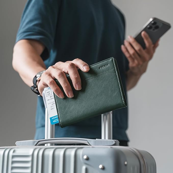 VULKIT Passport Holder for Travel, Rfid Blocking Passport Cover, Slim Travel Wallet for Men & Women, Pine Green