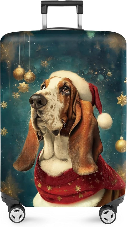 FOREVER QUEEN Christmas Cut Dog Luggage Cover Suitcase Protector Suitcase Cover Anti-Scratch,Stretchable Bag Cover Washable Durable Polyester