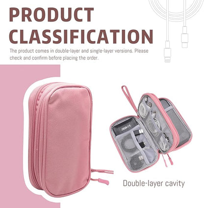 Electronic Organizer Double Layer, Water Resistant Cable Organizer Bag for Travel Essentials, Cord, Charger, Phone, Earphone, Large Size,Accessories Travel Essentials (Pink, Double-Layer)