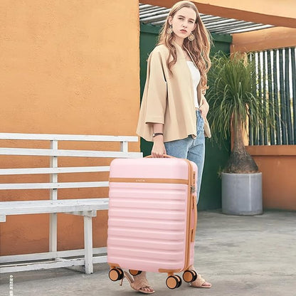 UKEIN Luggage Sets 3 Piece, Carry On Luggage 20In With Spinner Wheels,PC Hardside Suitcase Set with TSA Lock,Durable Carry On Suitcase With Travel Backpack for Men (Pink, 3 piece set (20inch))